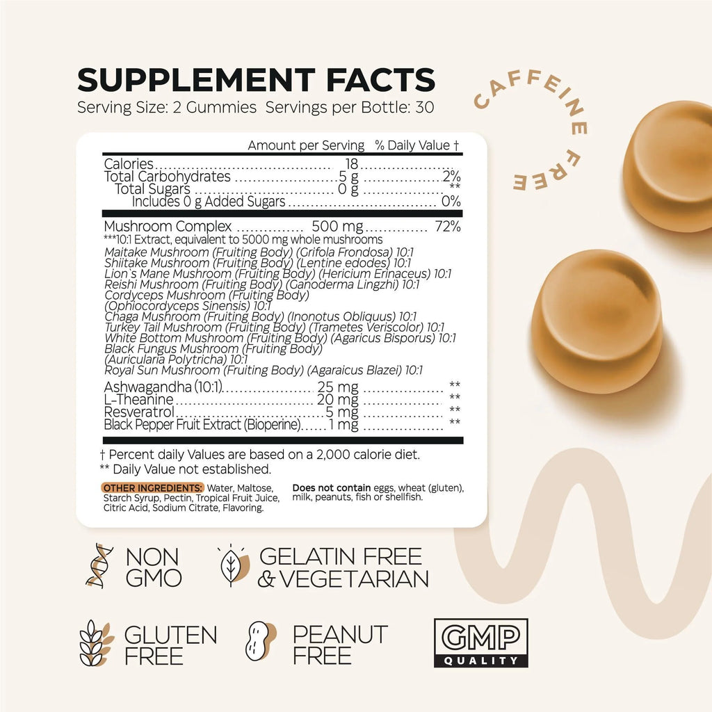 Mushroom Gummies 5000 Mg for Adults 2 Pack Lions Mane 9 Adaptogenic Mushrooms