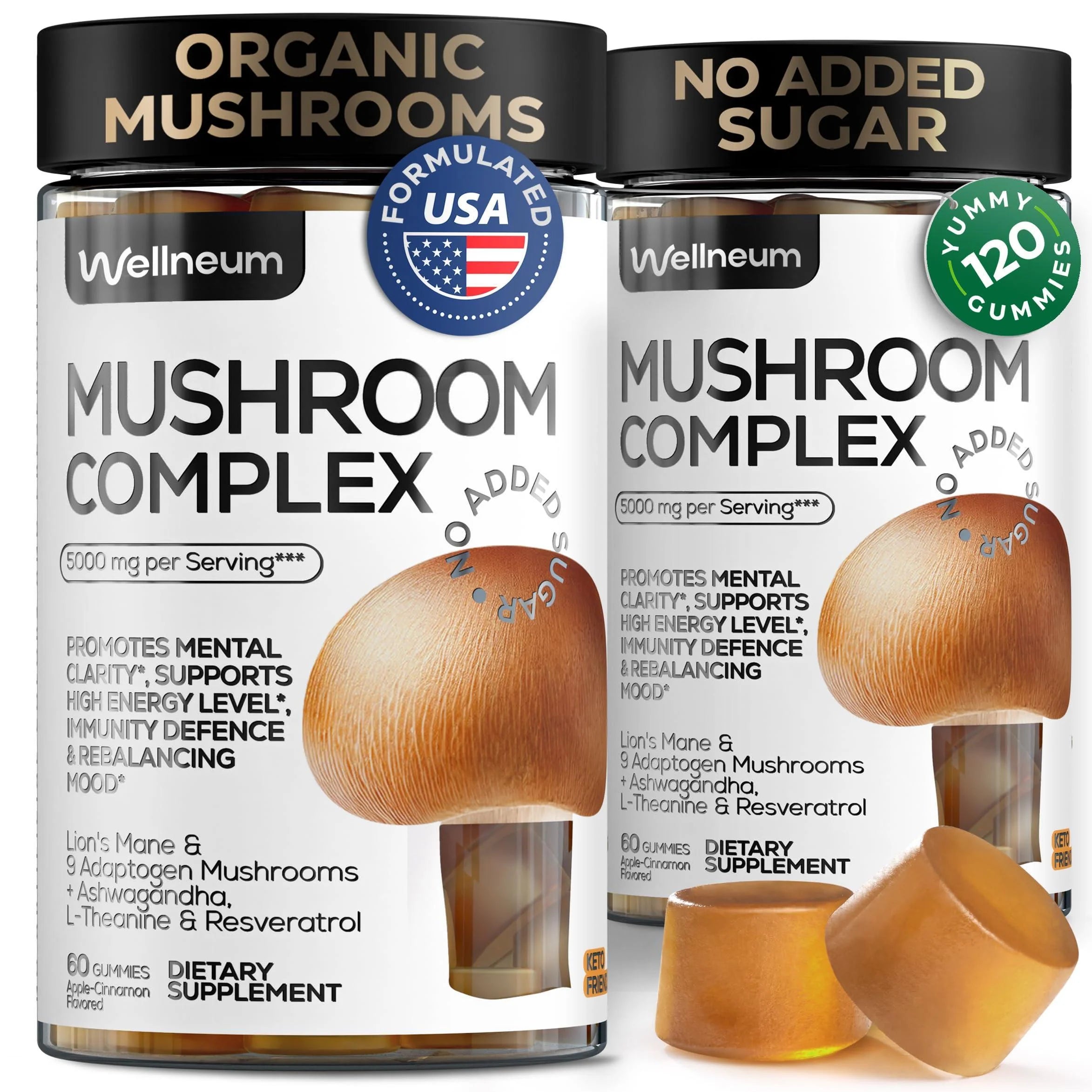 Mushroom Gummies 5000 Mg for Adults 2 Pack Lions Mane 9 Adaptogenic Mushrooms